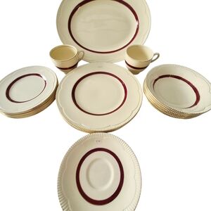 Elegant Cream and Maroon Dinnerware Set